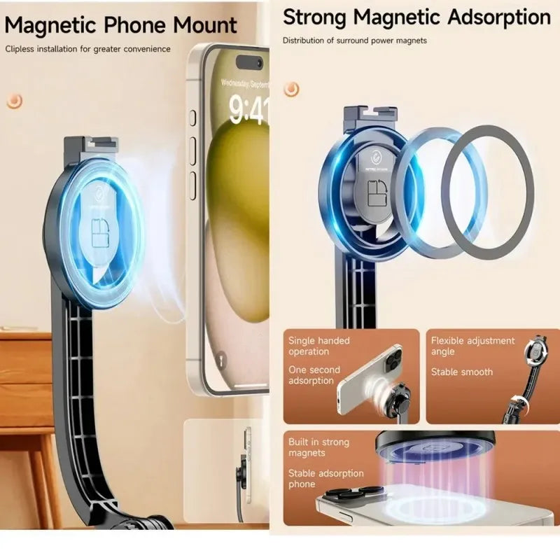 Mini Bluetooth Magnetic Selfie Stick Tripod For iPhone Android Magsafe Tripod Travel Monopod With Remote Mobile Phone Stabilizer