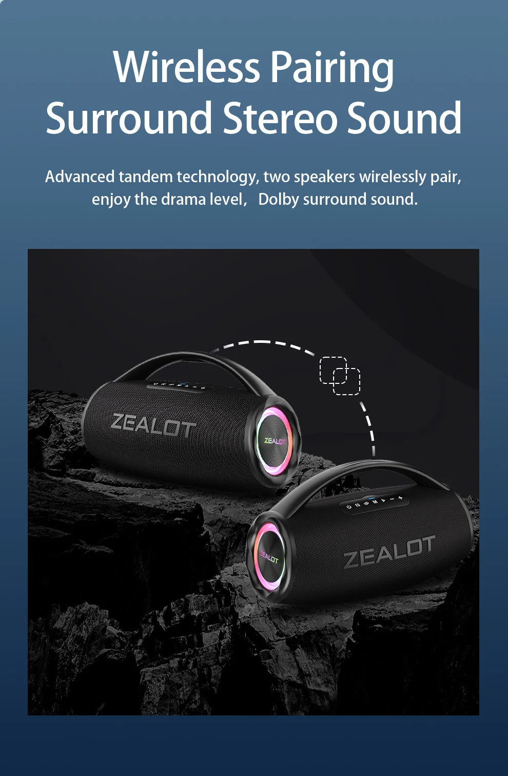 ZEALOT S97 80W Portable Bluetooth Speaker High Volume Waterproof 16000mAh Wireless TWS Subwoofer Suporrt USB/TF/AUX RGB Light.