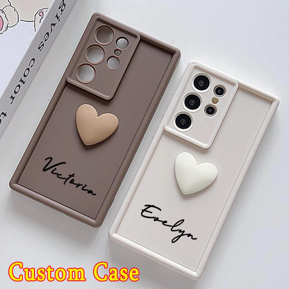 Customized Text 3D Love Heart Case For Samsung Galaxy S20 S21 S22 S23 S24 S25 S26 FE Plus Ultra 5G Luxury Soft Cover