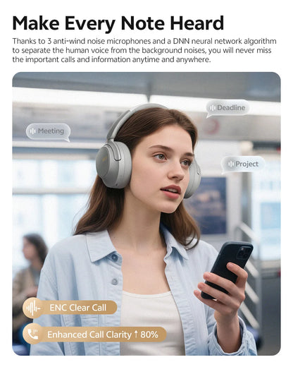 QCY Wireless Bluetooth 6.0 BH25H3SA Headphone 3D Spatial Audio Earphone -56dB Adaptive ANC 53mm Driver Foldable Over Ear Headset