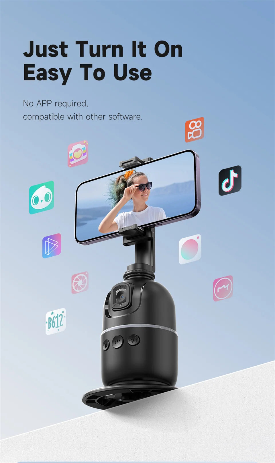 Selfie Stick Stabilizer 360° Auto Face Tracking AI Gimbal All-in-One Desktop Phone Holder Tripod for Smartphone Video Vlog Live