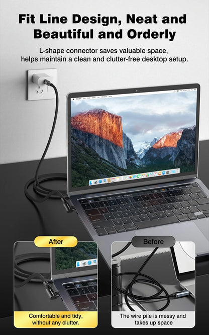 UGOURD Thunderbolt 4 Elbow USB4 Cable 40Gbps PD240W 8K@60Hz Type C to C 90 Degree Side Vertical Bend Braided Cable for SSD EGPU
