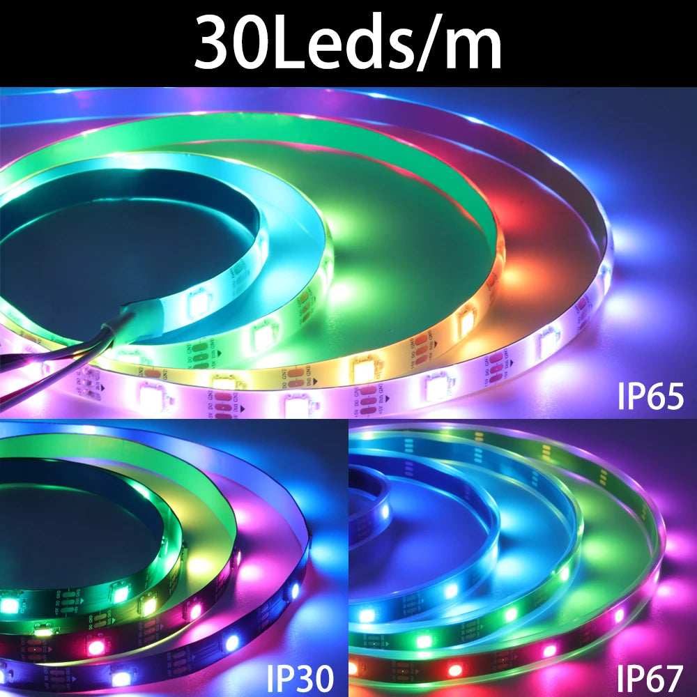 WS2811 WS2812B WS2813 WS2815 30/60/144Pixels/Leds/m 5050 RGBIC Smart LED Strip WS2812 Individually Addressable IC Light DC5V/12V