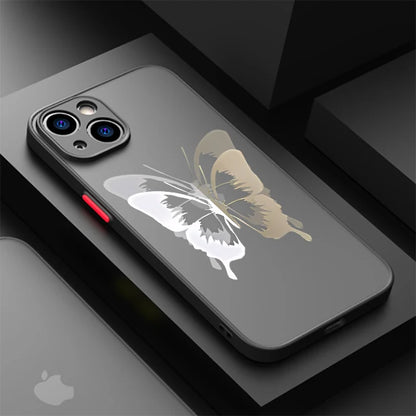 Butterfly Printed Case for Apple iPhone 15 11 14 13 12 Pro 7 XR X XS Max 8 Plus 6 6S SE 2022 15Pro Black Matte Phone Funda