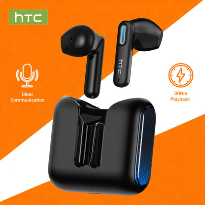 HTC Wireless Bluetooth Earphones Low Latency Gaming Headphones USB-C 30Hrs Playback Comfortable Earbuds With Noise Canceling Mic