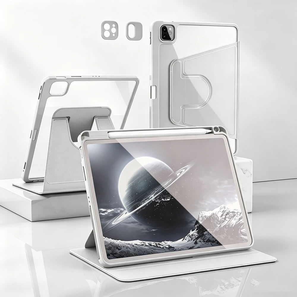 For iPad mini Air Pro 1 2 3 4 5 6 7 8 9 10 11 8.3 9.7 10.2 10.5 10.9 11 12.9 13 360 Degree Rotating Acrylic Case Auto Wake/Sleep