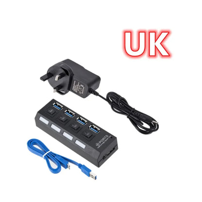 GRWIBEOU High Speed USB HUB 3.0 5Gbps USB 3.0 4 Ports HUB Newest Compact Lightweight Portable Adapter Hub with Power Supply
