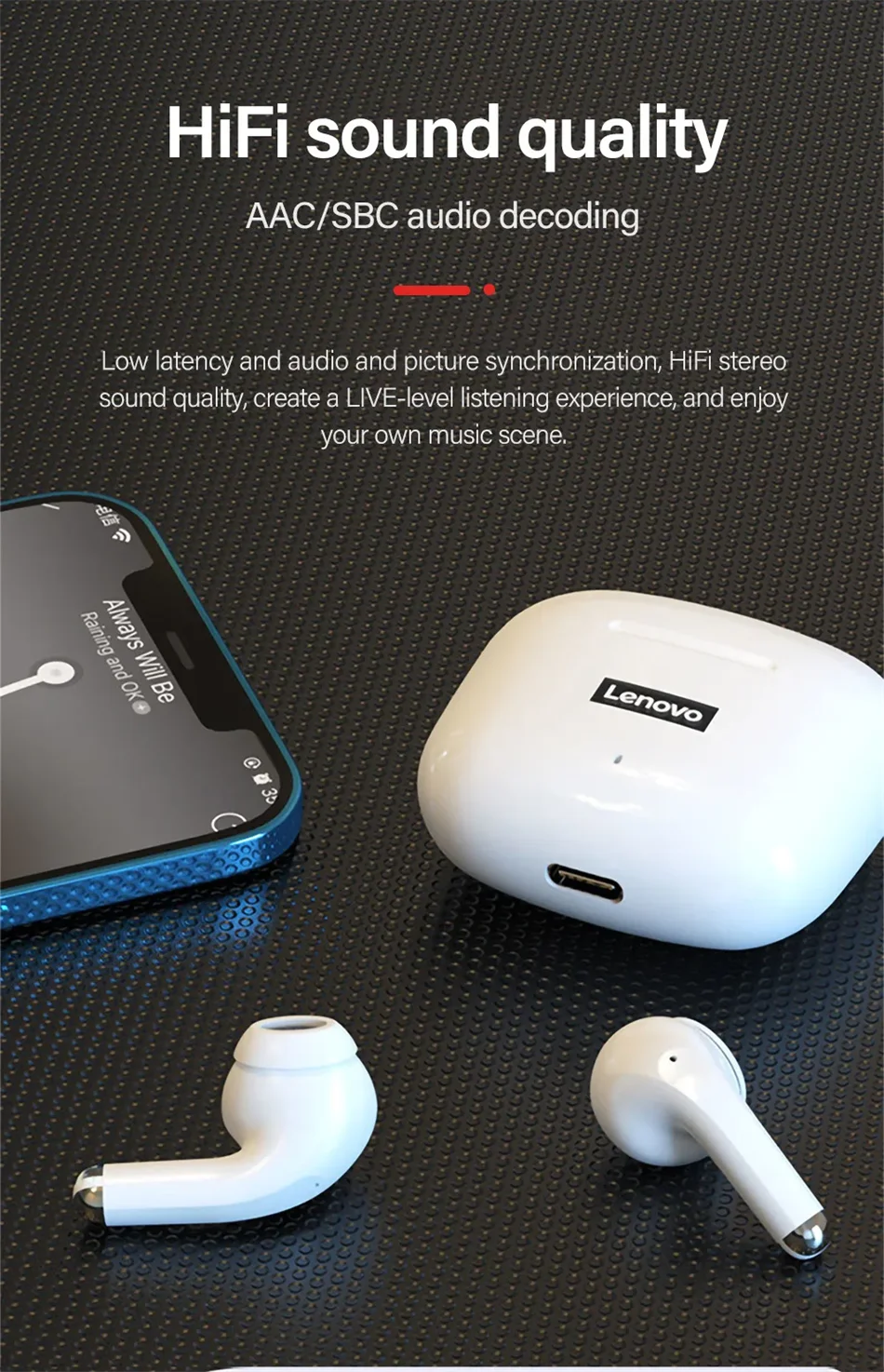Lenovo LP40 Pro Wireless Earbuds Bluetooth 5.1 25H Playtime USB-C Fast Charge Deep Bass Touch Control IPX5 Sport Headphones