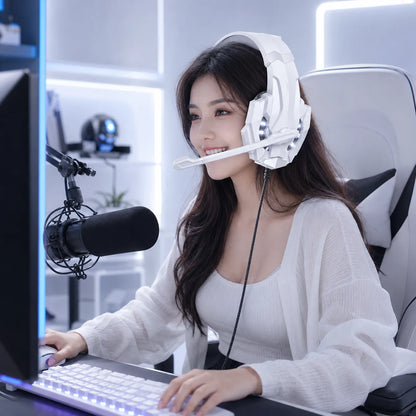 Gaming Headset Wired Headphones with Microphone Over Ear Stereo Bass LED Light Gamer Earphones for PC PS4 PS5 Xbox G9000