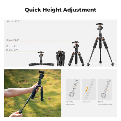 K&F CONCEPT 52cm Desktop Mini Tripod for Camera Compact Tripod 360° Low Profile Ball Head 1/4'' Screw for Camera Video Camcorder