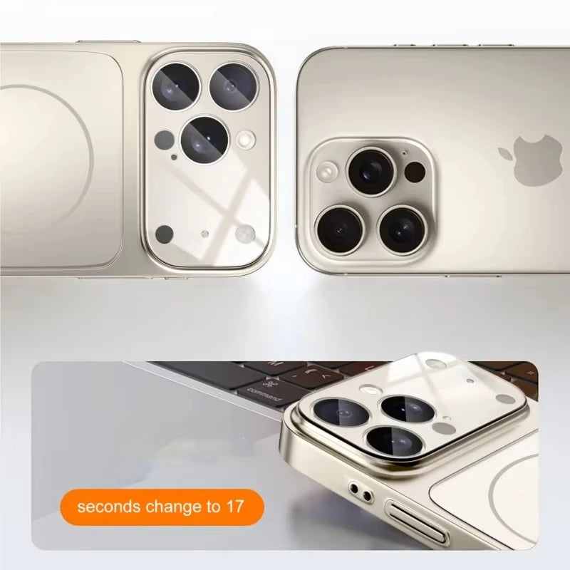 Luxury Case Transform Look To 17 18 Pro Max Cover For Iphone 16 Pro 15 14 13 Change To 17 Pro Magnetic Fundas For Magsafe
