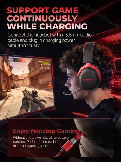 Monster GH04 Wireless Gaming Headphone 2.4G/Bluetooth 6.0 4-Mode 7.1 Surround Sound Esports Gaming Headset with Detachable Mic