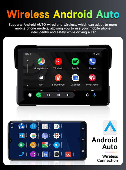 Jansite 5/7 inch Carplay Motorcycle DVR Navigation GPS Wireless CarPlay Android Auto IPX7 Display Screen Portable Moto Monitor