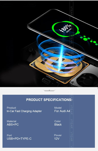 For Audi A4 B8/A5/RS4/RS5 2008-2015 Magnetic Car Wireless Charger with Expansion Cable Fast Cellphone Charging Adapter Parts