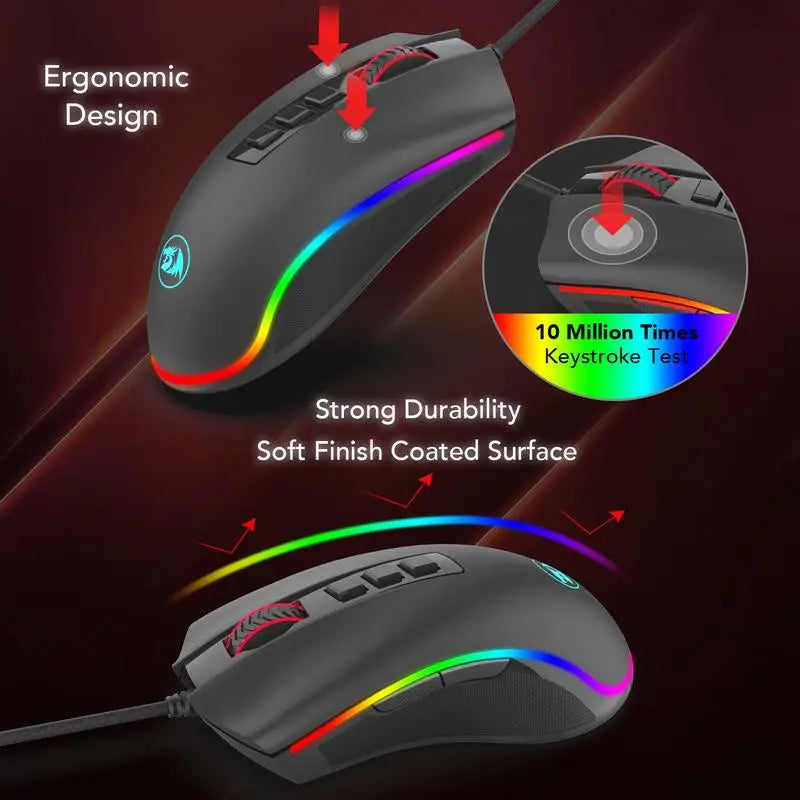 Redragon M711 PC Gaming Mice Wired Mouse 7 Programmable Buttons Customizable RGB 10,000 DPI Ergonomic Mouse