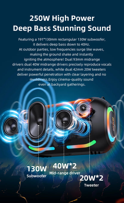 ZEALOT ZE41 250W Bluetooth Subwoofer | 48000mAh Long-Lasting Battery, RGB Lights, OTG Recording, Smart APP Control