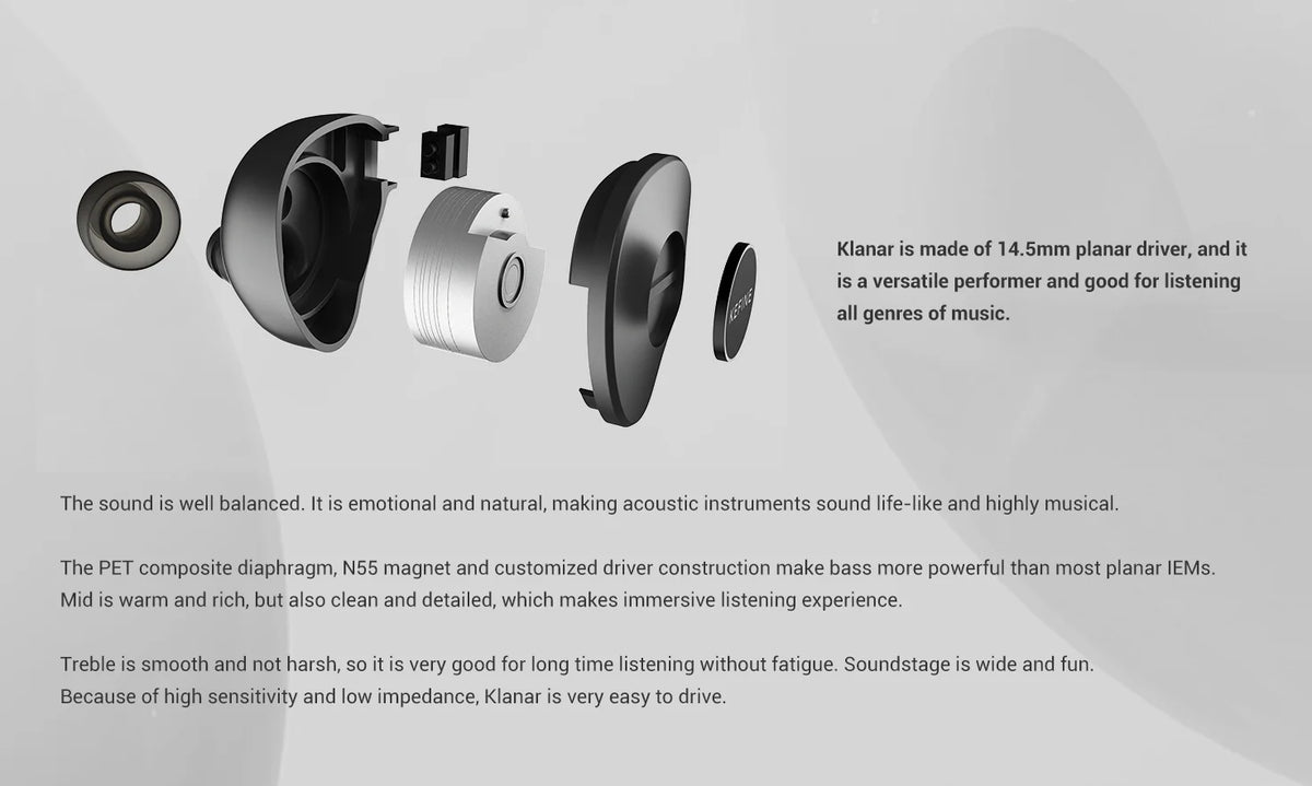 KEFINE Klanar 14.5mm Planar Magnetic Driver Hifi Wired IEM Earphones with CNC Metal  Housing & Detachable 0.78 2pin 3.5mm Cable