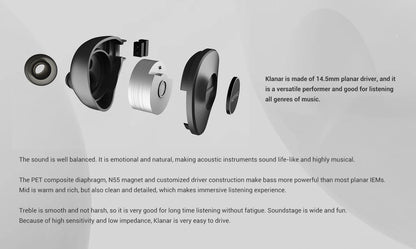 KEFINE Klanar 14.5mm Planar Magnetic Driver Hifi Wired IEM Earphones with CNC Metal  Housing & Detachable 0.78 2pin 3.5mm Cable
