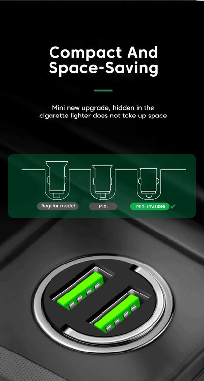 200W Dual USB Car Charger Fast Charging Pull Ring Car Phone Charger Adapter For iPhone Samsung Huawei Xiaomi Cigarette Lighter