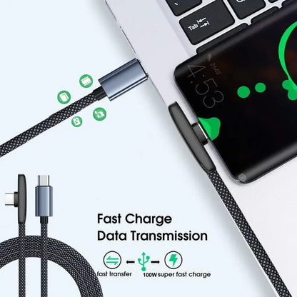 90 Degree USB Type C Cable 100W Quick Charging Data Transfer Cables Portable Right Angle USB-C Wire for IPhone Samsung Xiaomi