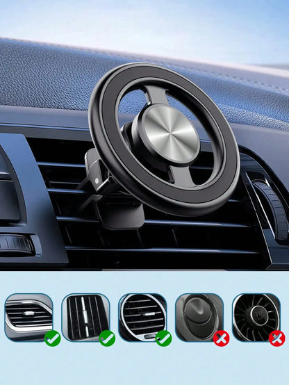 Aluminum Alloy Magnetic Car Phone Holder – 360° Rotation, Compatible with iPhone 12/13/14 Series & All Smartphones