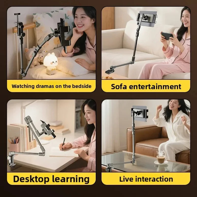 All-metal cantilever lazy overhead phone holder for desktop live streaming, bedside adjustable tablet for iPad bracket