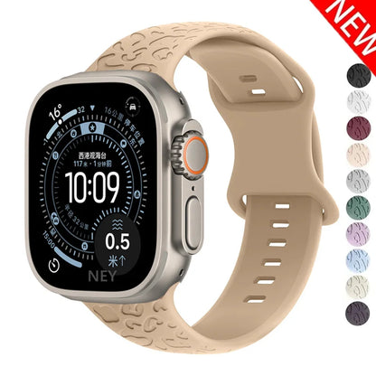 Engraved Strap For Apple Watch Band ultra 49mm 41mm-44-42mm 46mm Sport Silicone Leopard bracelet iWatch Series 11 10 9 8 7 se 6