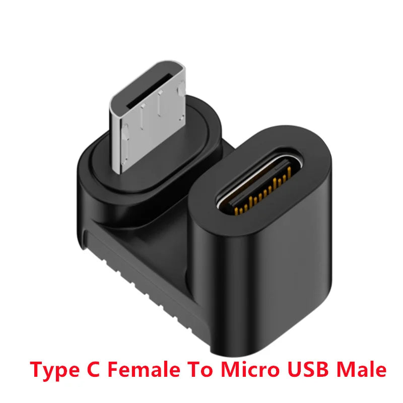 90 Degree Right Up Down Angled Micro USB Male to Type C Female Extension Adapter for Laptop PC Chargers Converter