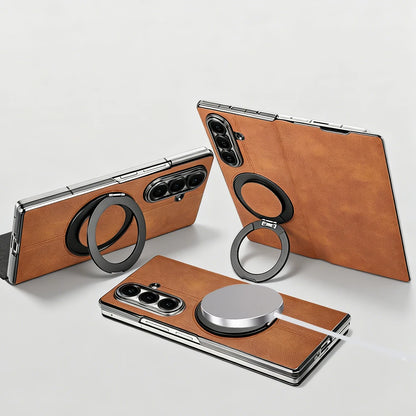 Magnetic Plain PU Leather Flip Phone Case With 360° Rotatable Ring Kickstand Holder for Samsung For Galaxy Z Fold 8 Ultra 7/6