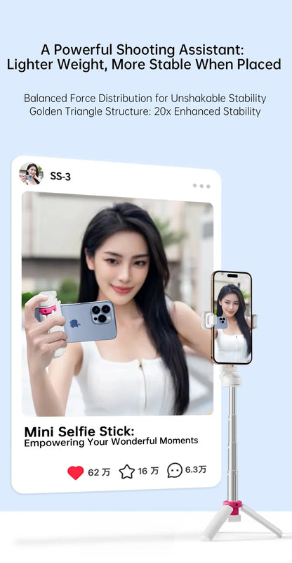 Wireless Foldable Selfie Stick & Phone Stand - 4-in-1 Mini Aluminum Alloy Gimbal Holder, Compact Design for Travel & Smartphones
