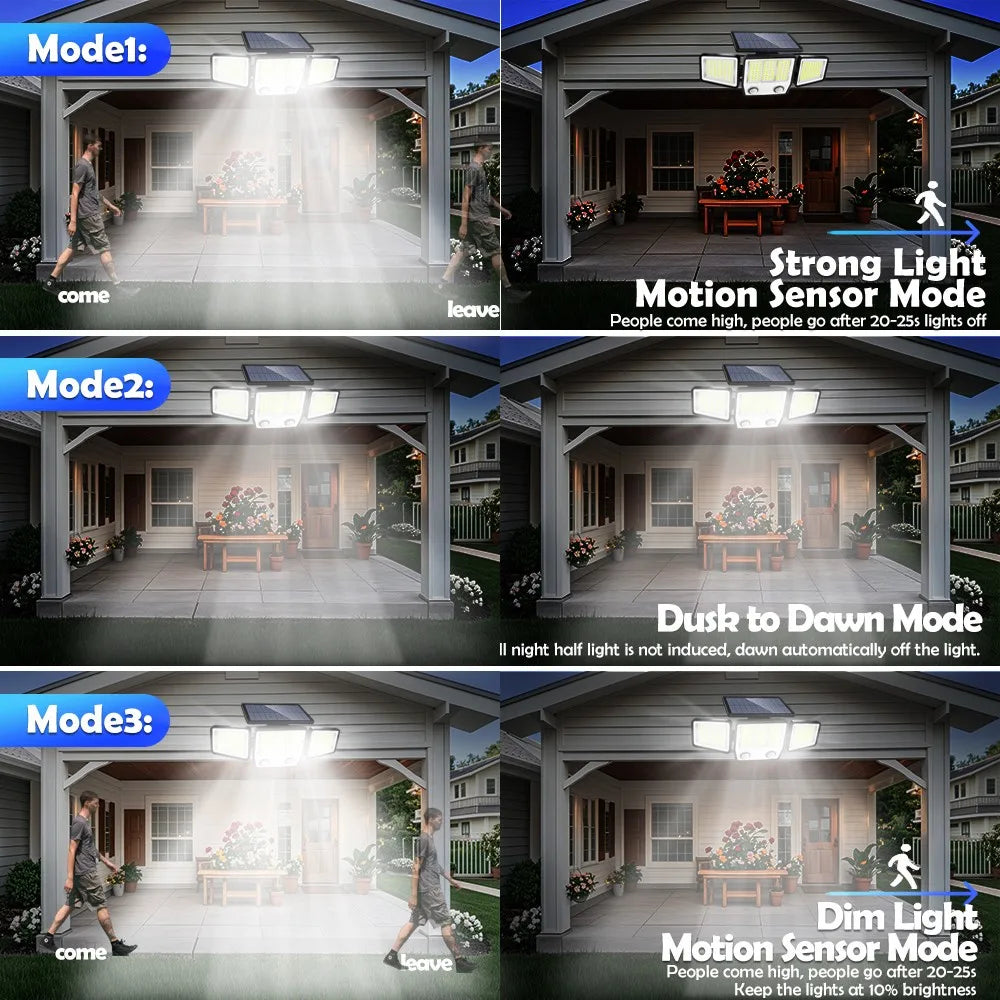 236/366LED Solar Motion Sensor Lights Outdoor Waterproof Solar Floodlight Wall Light 3  Mode Solar Security Lights Garden Yard P