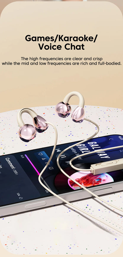 3.5MM/Type C Wired Headphones With Microphone HiFi Sound Ear Clip Non-in-ear Wired Earphones for iphone 15 16 17 Samsung