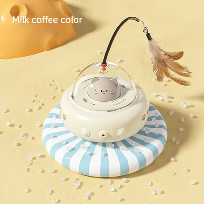 Electric UFO Smart Teaser Cat Toy with Bell Interactive Pet Teaser Stick Replaceable Feather Training Supplies for Cats