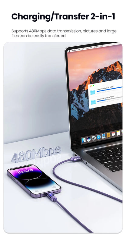 Toocki USB A to Lightning Cable 2.4A Smart Auto Power-off Fast Charging Data Wire for iPhone 14 13 12 11 Pro Max XS 8 7 SE iPad