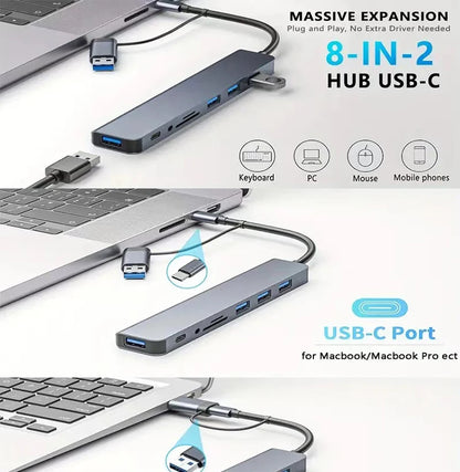 8 In 1 USB Type-C  HUB with Splitter Card Reader USB 3.0 2.0 SD/TF Splitter Card Reader Docking Station for HUAWEI Xiaomi PC
