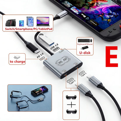 AR Glasses Hub Seamless Multi-Device Type-C HDMI-compatible Charging Adapter for Xreal Beam Viture Rokid Station Rayneo XR USB-C