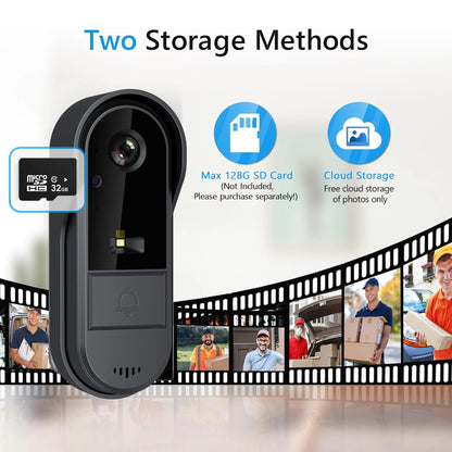XBIBI Tuya WiFi doorbell, Smart Video Doorbell Camera, 2-way Intercom, Night Vision, microSD/cloud, waterproof, long standby, Wireless Security Camera, Rechargeable Battery