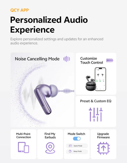 Ship From ES/PL/BR QCY HT18 MeloBuds N70 Wireless Earphones Bluetooth 6.0 Adaptive Hybrid ANC 6 Mics LDAC Hi-Res Audio Earbuds