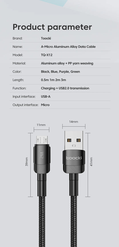 Toocki Micro USB Cable 2.4A Fast Charging Micro Data Cord For Samsung S6 S7 Redmi Note 4 For Headhpone Earphone iPad Micro USB