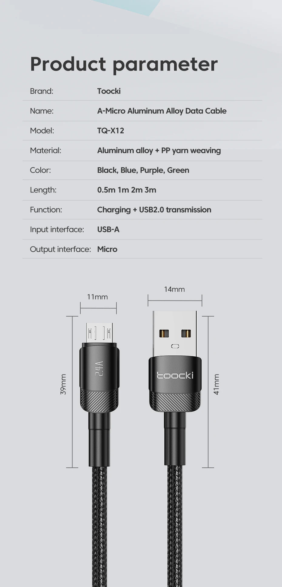 Toocki Micro USB Cable 2.4A Fast Charging Micro Data Cord For Samsung S6 S7 Redmi Note 4 For Headhpone Earphone iPad Micro USB