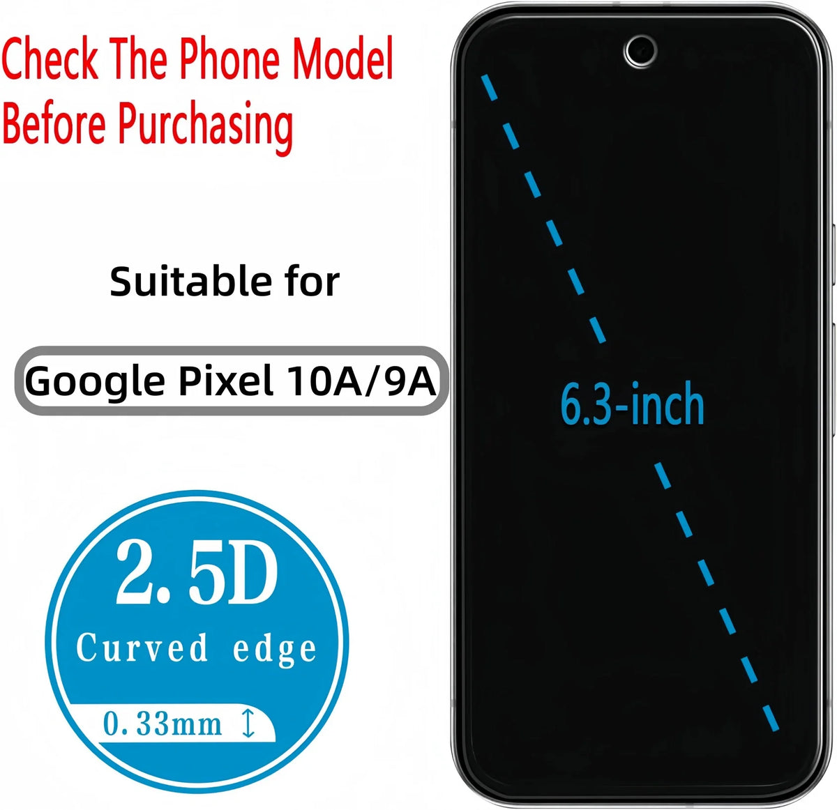 2 Pcs Privacy Screen Protector Tempered Glass Film For Google Pixel 10a/9a ,Full Coverage, Anti Scratch, Bubble Free