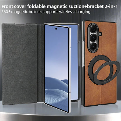 Magnetic Plain PU Leather Flip Phone Case With 360° Rotatable Ring Kickstand Holder for Samsung For Galaxy Z Fold 8 Ultra 7/6