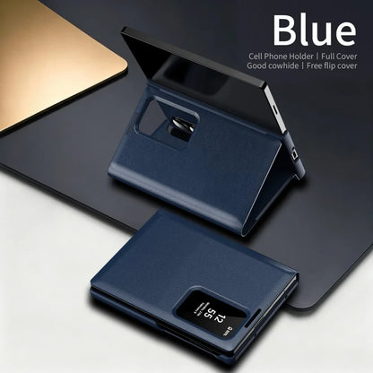 Luxury Leather Wallet Card Slot Smart View Case for Samsung Galaxy Z Fold 8 Fold8 Wide Flip-Free Answering Wake Up Flip Cover