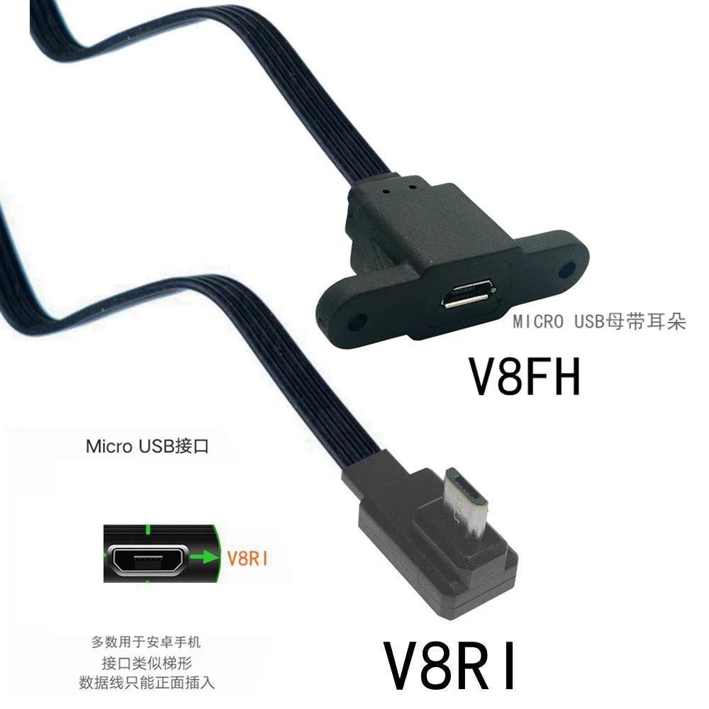 5CM 10CM 20CM MicroUSB panel mounting connector female Micro USB 5-pin.extension cable 30cm 50cm, with screw holes