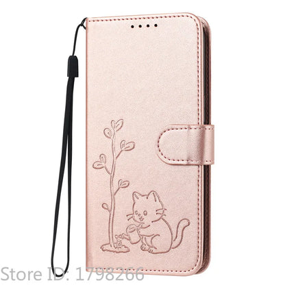 Cats & Trees Pattern Leather Phone Case For VIVO Y39 Y29 Y19S Y38 Y78+ Y17S Y27 Y36 Y16 Y56 5G Wallet Flip Cover Card Holder Bag