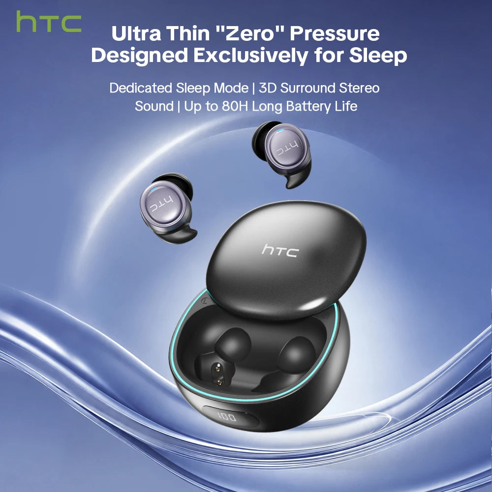 HTC NE96 Bluetooth 6.0 Wireless Earbuds Noise Cancelling Sleep Headphones 30H Battery Life Premium Acoustic Tuning Ultra-light
