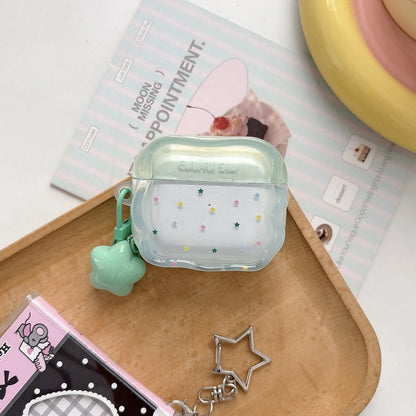 Dopamine Gradient Colorful Little Star Wavy Edge With Pendant Shock Proof Earphone Cover Case for AirPods 1 or 2 3 4 5 Pro 2 3