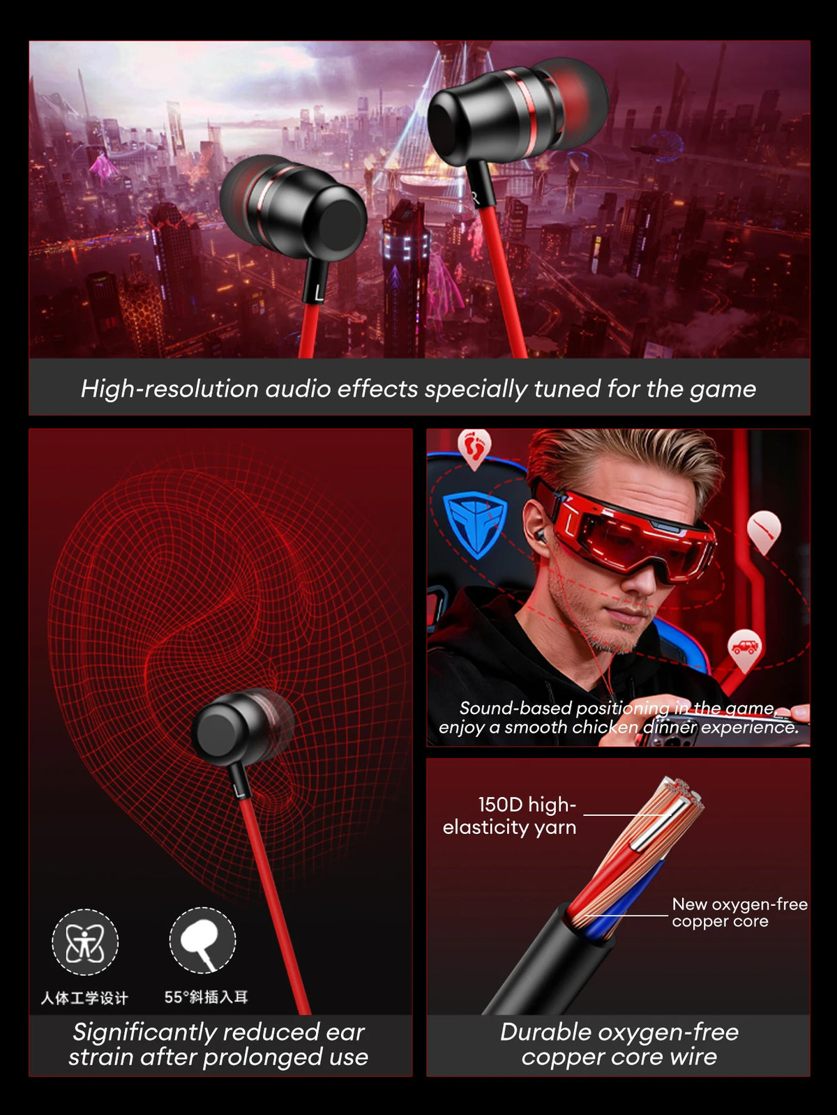 Lenovo YF38 Wired Earphones Type-C/3.5mm Gaming Headphones HiFi-level Dynamic Sound Ultra-low Latency Earbuds W Mic Tangle-Free