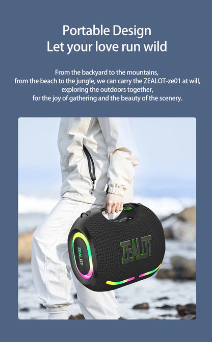 ZEALOT-ZE01 Wireless Bluetooth Speaker 120W TWS Subwoofer Bluetooth Speaker High Volume Waterproof Portable Power Bank HIFI Sound Quality Good-Looking Blue Speaker Long Battery Life