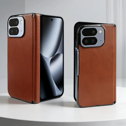 Luxury Genuine Leather Case for Google Pixel 11 Pro Fold 10Pro Fold Oil Wax Central Axis Pattern Phone Back Cases Without Front